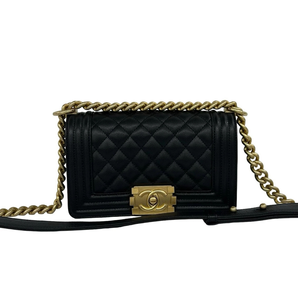 CHANEL Boy Chanel Coco Mark Caviar Skin Shoulder Bag Black 731-5